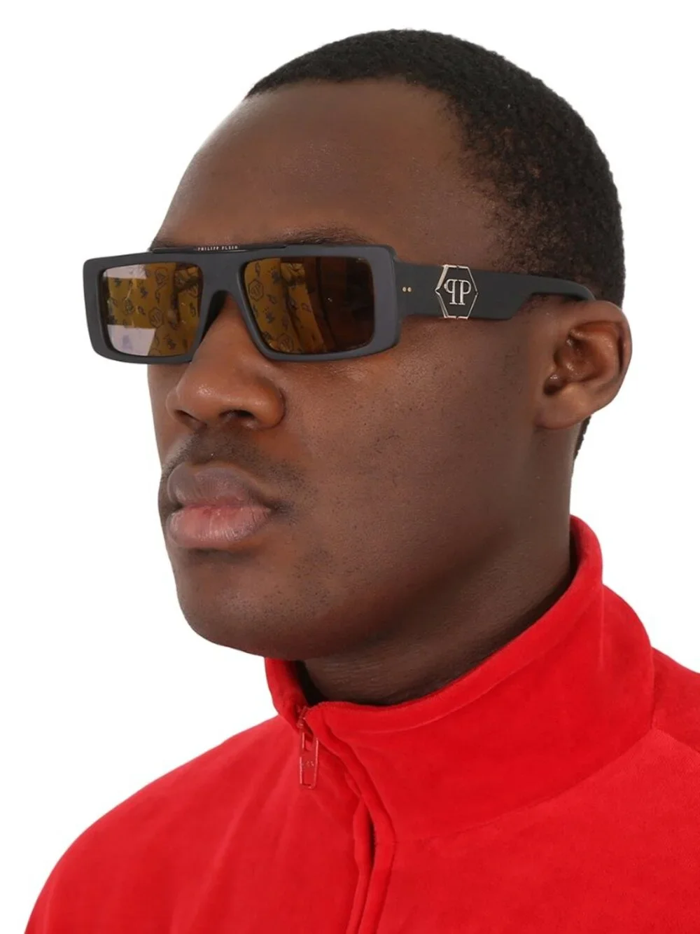 Philipp Plein Men Sunglasses Black Gold Mirror Rectangle SPP003M 703L BRAND NEW